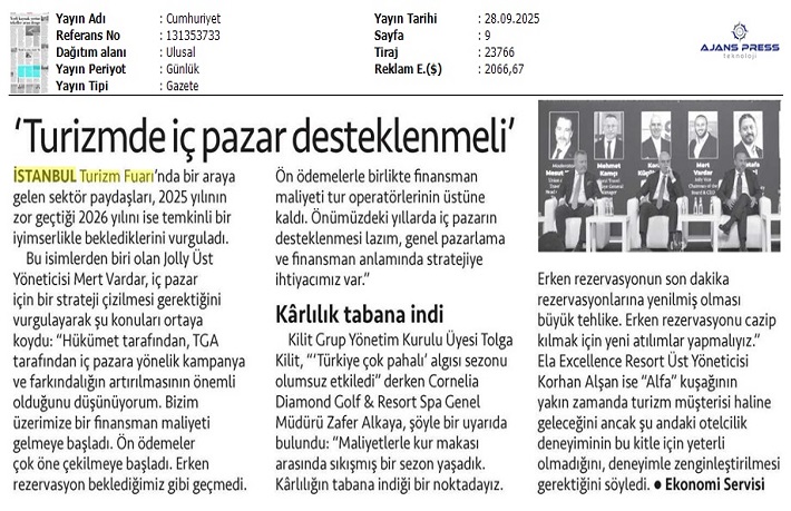 Turizmde İç Pazar Desteklenmeli