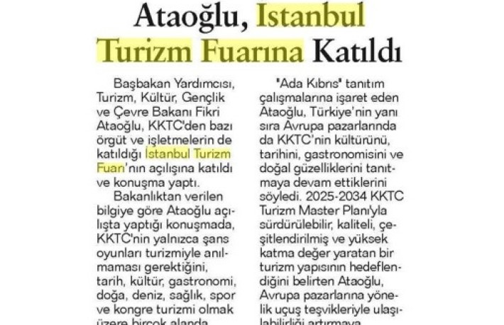 Ataoğlu, İstanbul Turizm Fuarına Katıldı. 